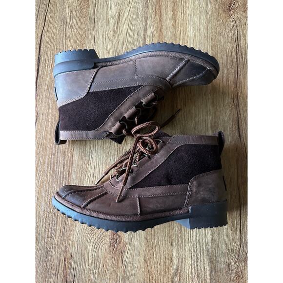 UGG Heather Brown Leather Sheepwool Waterproof Duck Boots Womens Size 5 - Picture 1 of 7